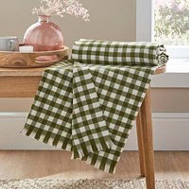 Portloe Gingham Throw Blanket 130cm x 180cm - Olive