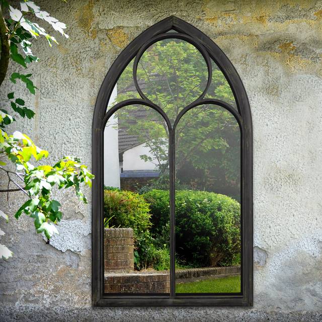 Gothic Arched Indoor Outdoor Full Length Wall Mirror - Black