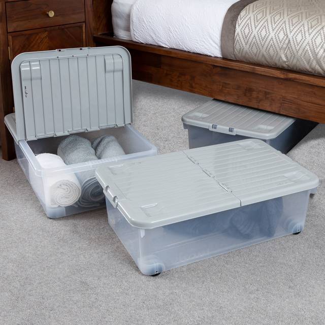 Wham 32L Set of 3 Underbed Storage Box with Wheels & Lid - Grey
