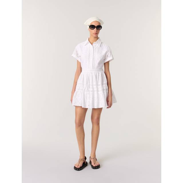 Robe Babydoll En Broderie - Blanc - Maje -  Matière principale: 100% cotonDoublure: 100% viscoseBande dentelle: 100% polyesterBoutons: 100% nacreMatière secondaire: 100% coton - Prêt-à-porter > Robes > Robes courtes blanches