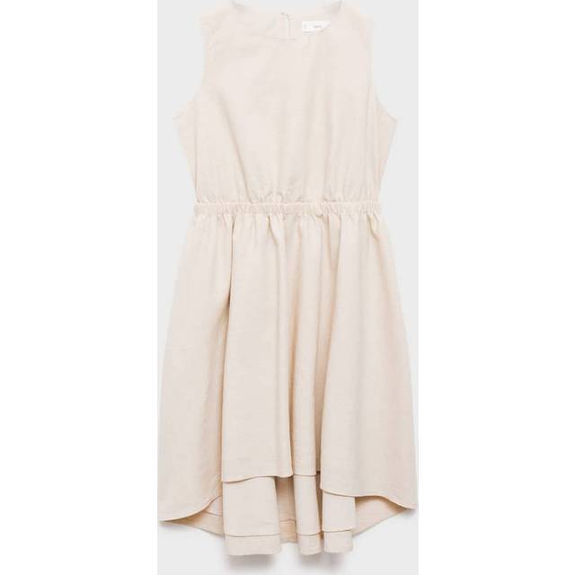 Mango Kids' Ballet Linen Cotton Blend Dress, Beige