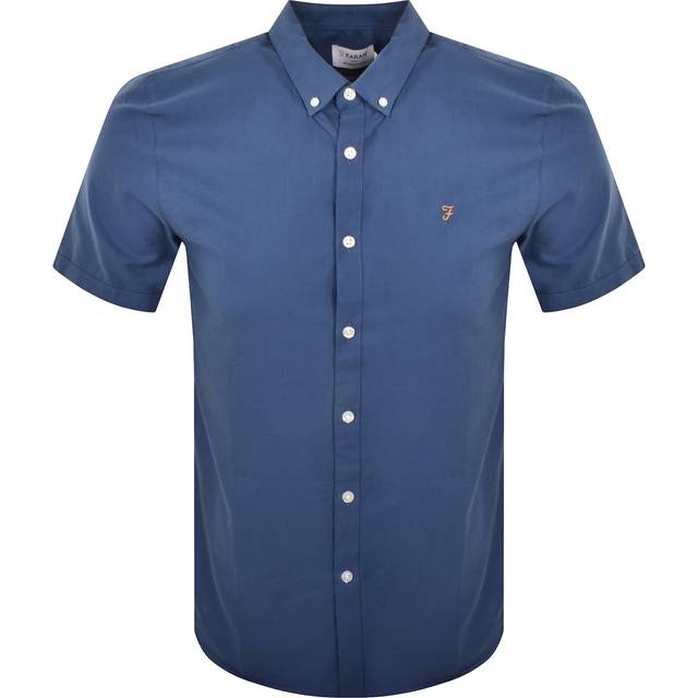 Farah Vintage Brewer Slim Short Sleeve Shirt Blue
