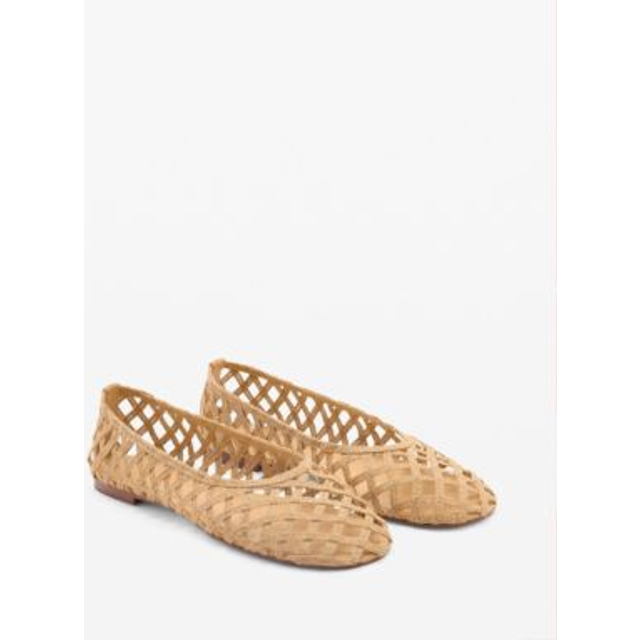 Mango Ros Open Weave Ballerina Pumps, Medium Brown