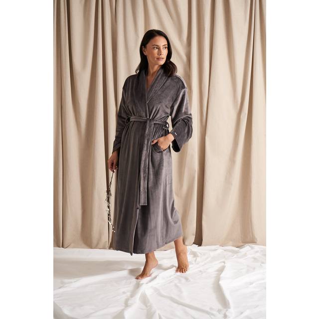 Pretty You London Velour Longline Robe in Raven - m/l