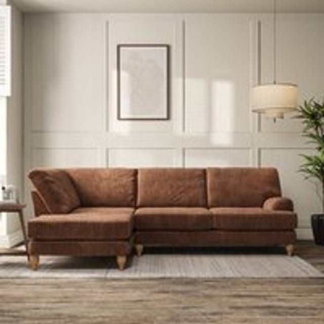 Darwin 4 Seater Corner Chaise Sofa - Tonal Plush Chenille Soft Clay