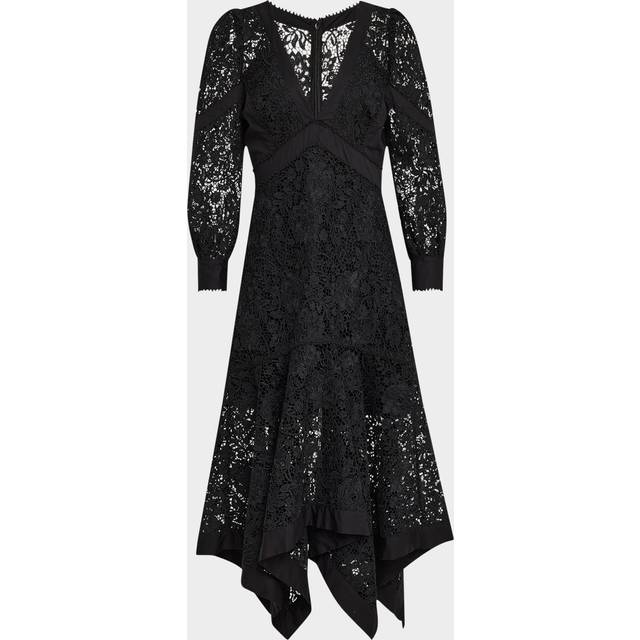 Handkerchief Floral Lace Midi Dress - BLACK - 0