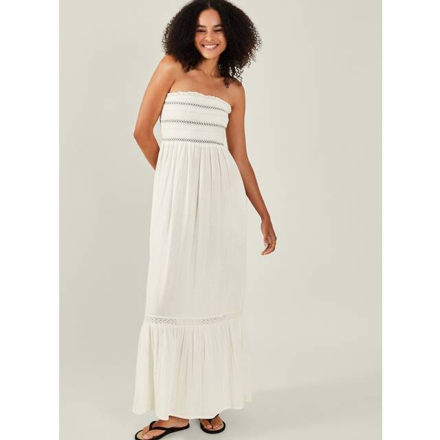 Cream Shirred Bandeau Midi Dress, Size: L, Women's - Accessorize