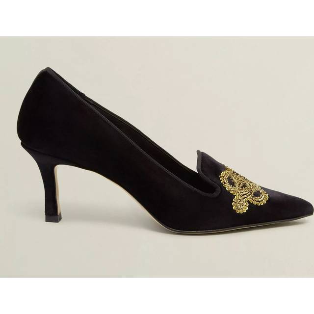 Hobbs Keston Velvet Embellished Court Shoes, Black