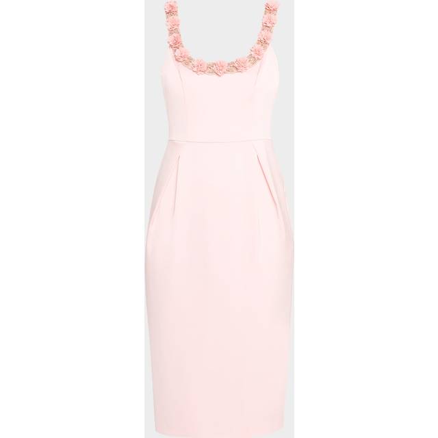Sleeveless Satin Rosette Midi Sheath Dress In Pink Peach - 16