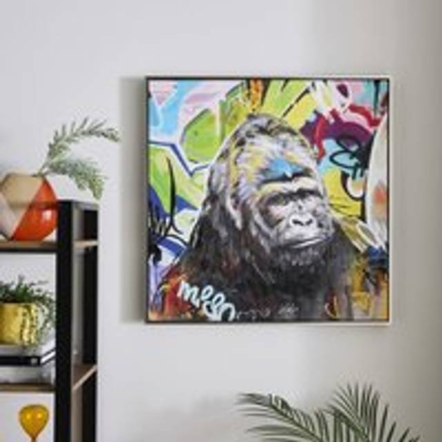 Graffiti Gorilla Framed Canvas - Multicolor