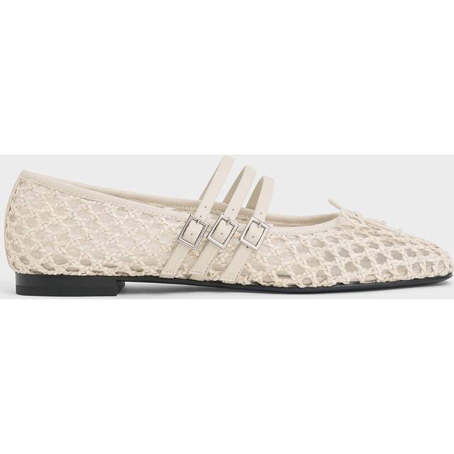Charles & Keith - Woven Triple-Strap Mary Janes - Chalk - UK 8