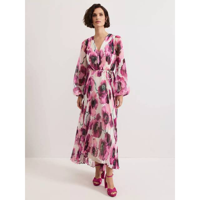 Phase Eight Natalia Floral Pleated Maxi Dress, Pink/Multi