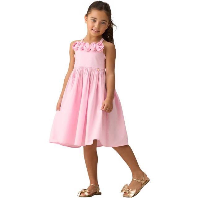 Angel & Rocket Kids' Cotton Corsage Shirred Dress, Pink