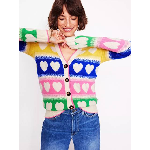 Boden Heart Fair Isle Boyfriend Cardigan, Multi