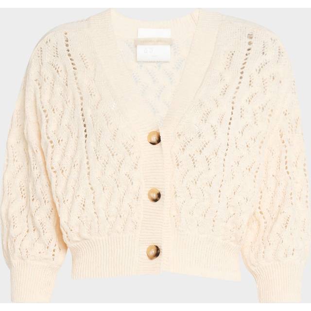 Essam Cropped Pointelle-Knit Cardigan - ECRU - Large