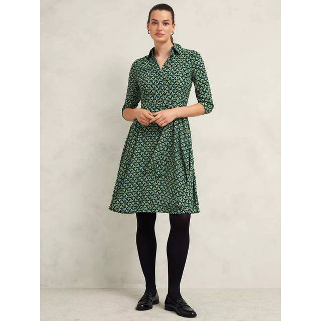 Hobbs Petite Alex Geometric Shirt Dress, Green/Multi