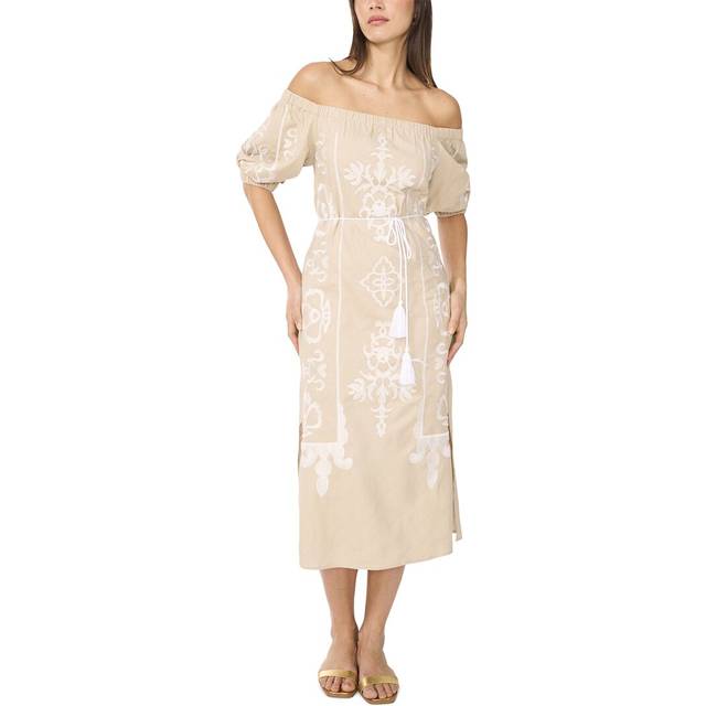 Vince Camuto Off Shoulder Linen-Blend Midi Dress