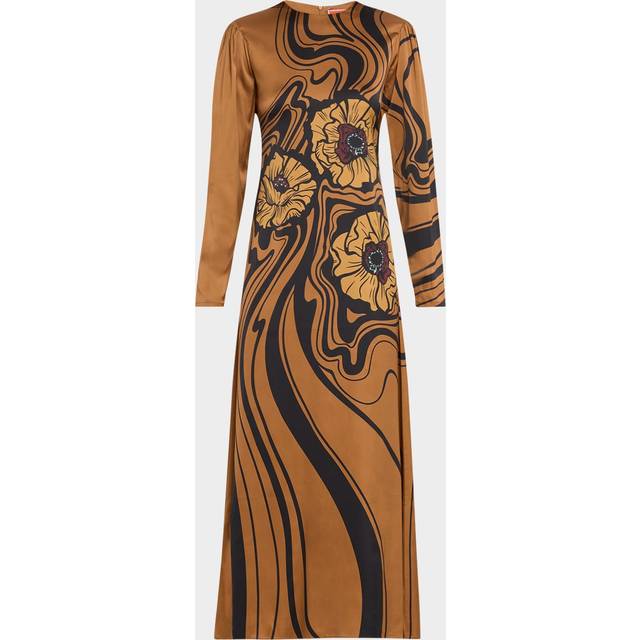 Clingy Long-Sleeve Maxi Swing Dress - BROWN - Medium