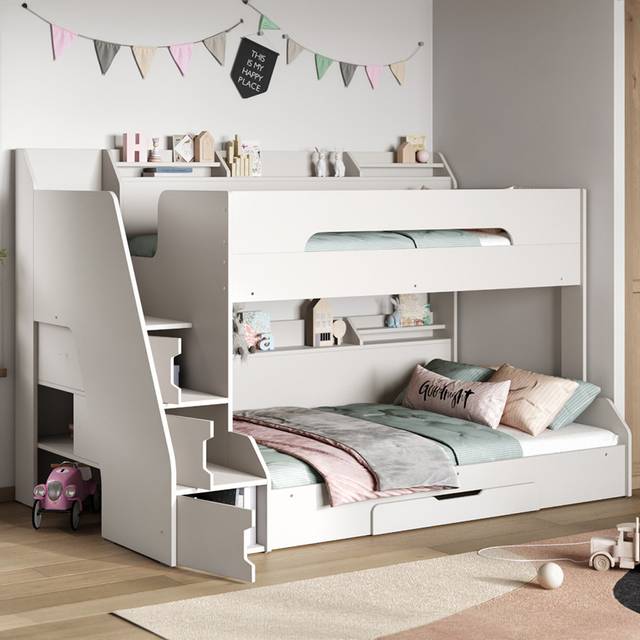 Flair Furniture Flair Slick Staircase Triple Bunk Bed - White, White