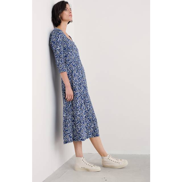 Secret Cove 3/4 Sleeve Midi Dress - Harbour Floral Washed Marine