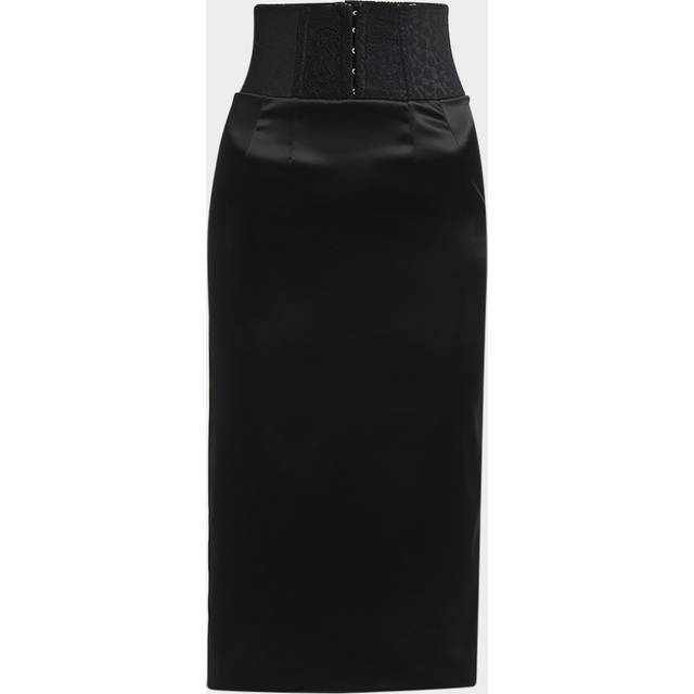 Corset-Waist Stretch Satin Midi Skirt - BLACK - 50 IT (14 US)