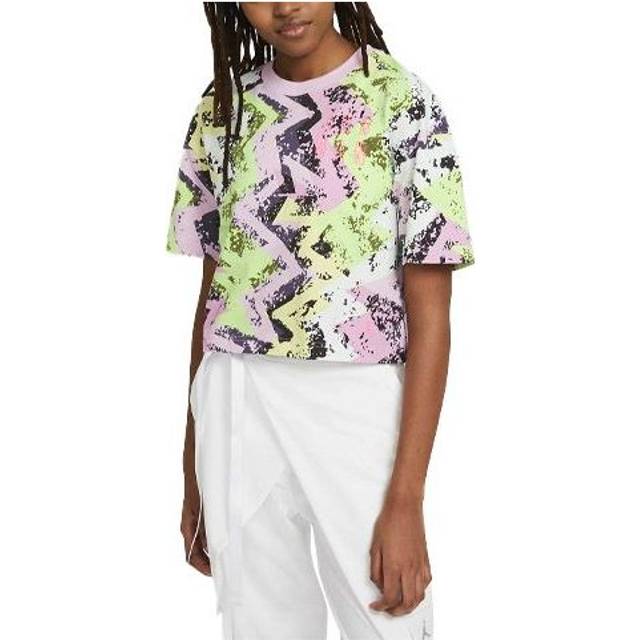 (WMNS) Air Jordan Heatwave Boxy Logo Embroidered Full Print Loose Sports Short Sleeve Light Pink T-Shirt DD0412-676 - Default Color