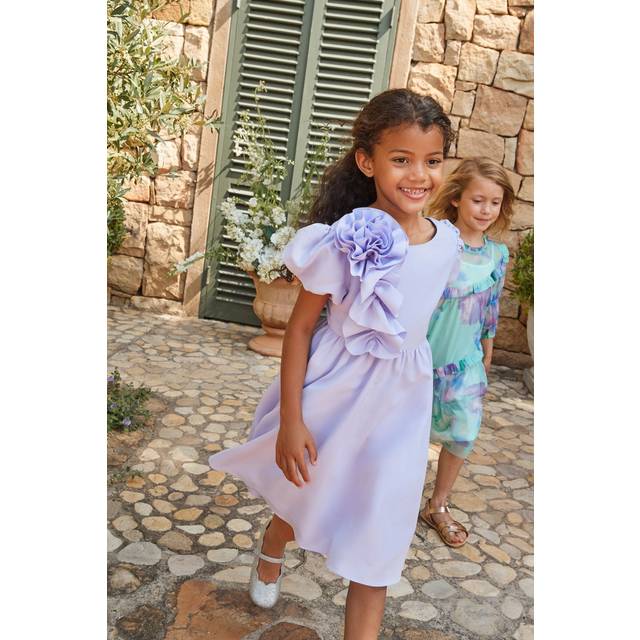 Angel & Rocket Kids' Nieve Corsage Puff Sleeve Dress, Purple