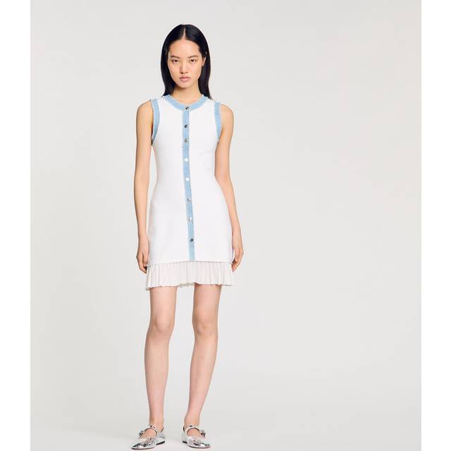 Robe courte en maille à volant - Ecru - 42