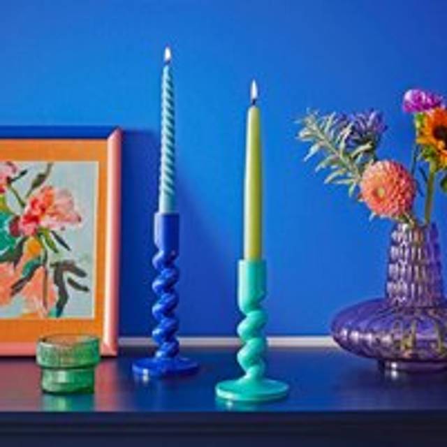 Sophie Robinson Turquoise Twisted Candlestick Holder - Cobalt