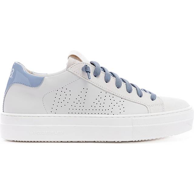 White Leather Trainers with Blue Details