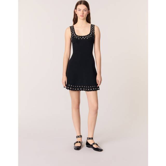 Robe Courte En Maille À Œillets - Noir - Maje -  Matière principale: 55% viscose, 43% polyamide, 2% elasthanne - Prêt-à-porter > Robes > Robes courtes