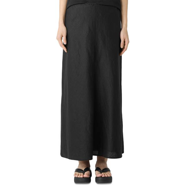 A-Line Organic Linen Midi Skirt - BLACK - Large
