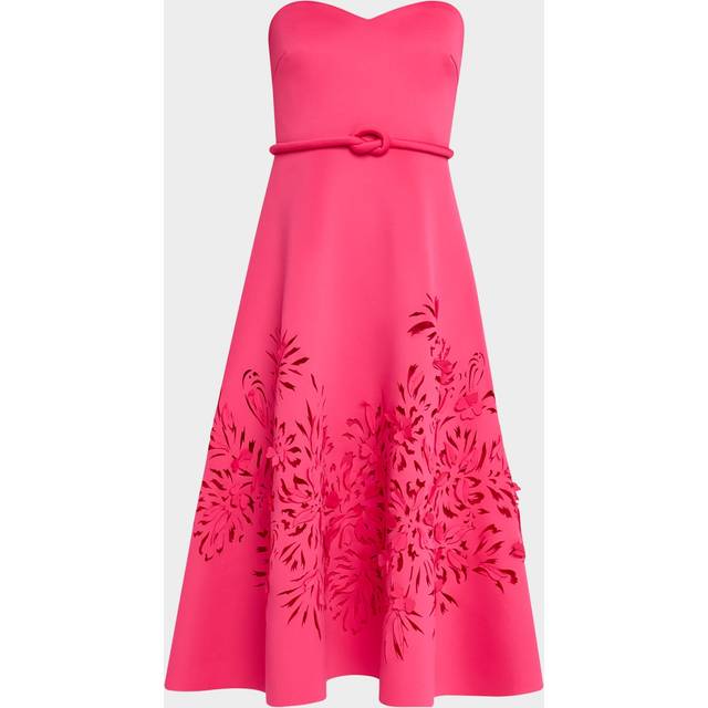 Strapless Laser-Cut Floral Scuba Midi Dress - FUCHSIA - 16