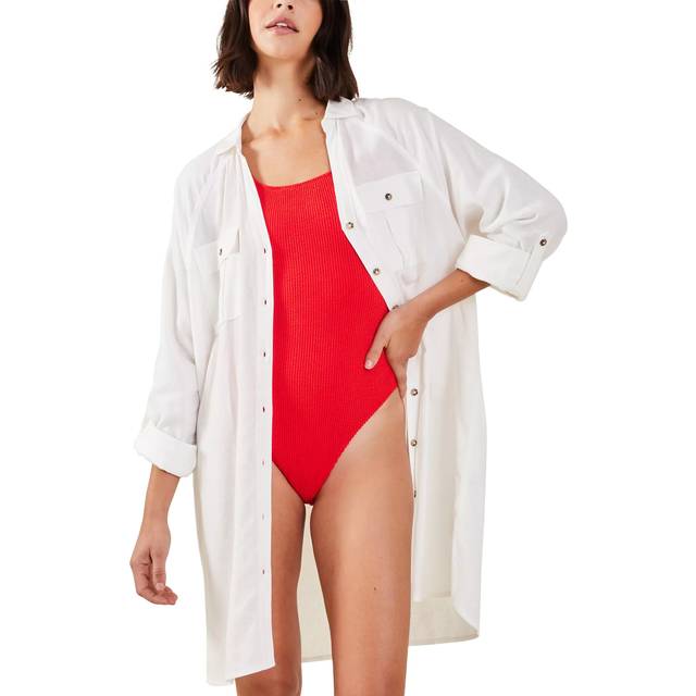 White Long Sleeve Beach Cover Up Shirt, Size: XS, Women's - Accessorize - xs