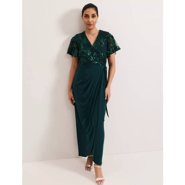 Phase Eight Petite Minty Sequin Dress, Dark Green