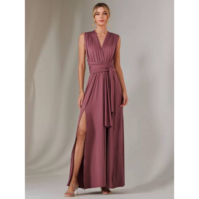 Jolie Moi Halter Neck Maxi Bridesmaid Dress Mauve 10