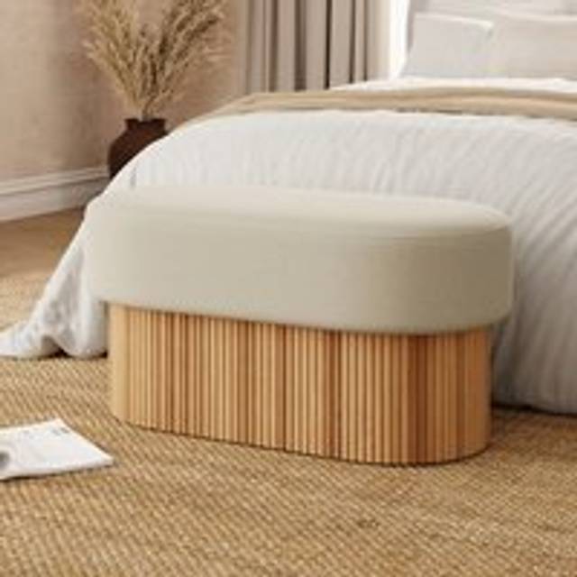 Amari Fluted Flatweave Storage Ottoman - Oak