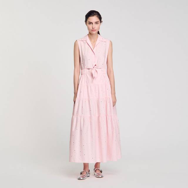 Robe longue nouée ornée de strass - Rose pale - 34