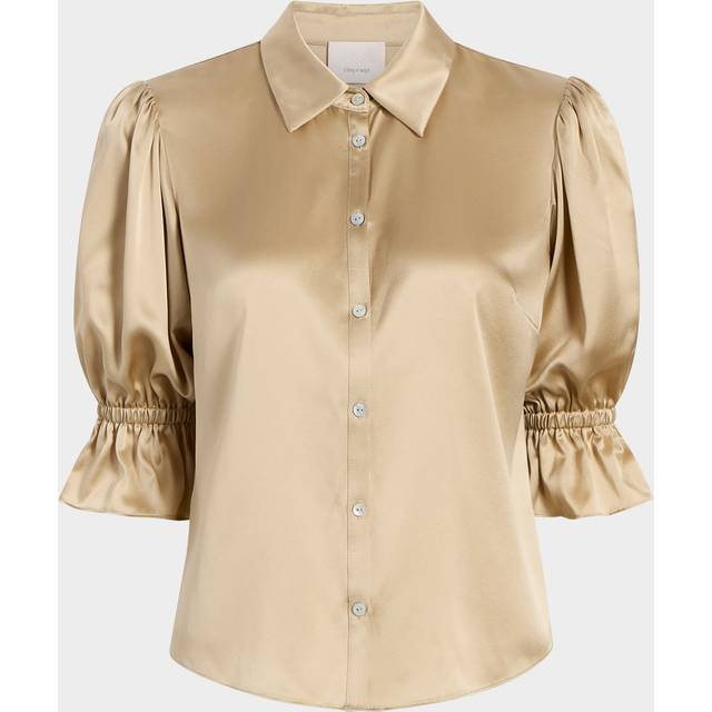 Fiona Silk Satin Short-Sleeve Top - KHAKI - XX-Small
