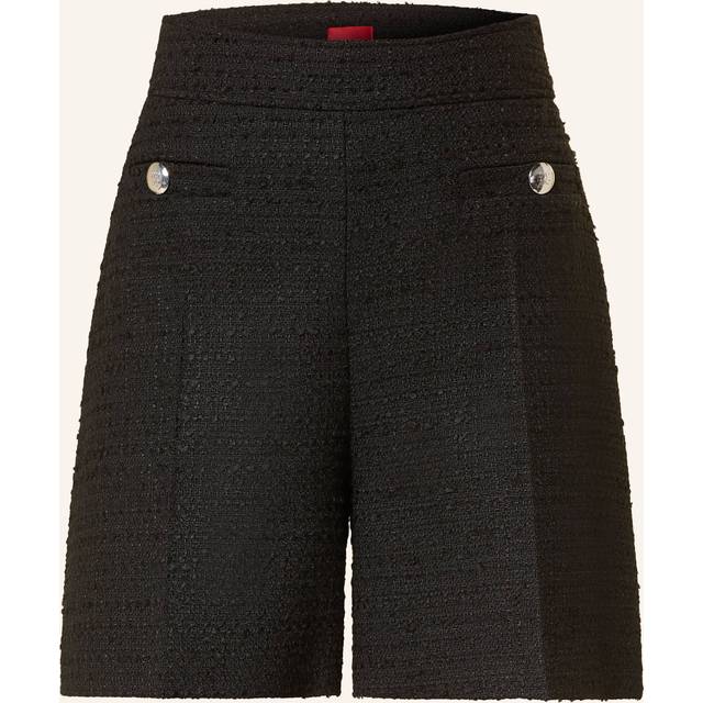 Bouclé shorts with stacked-logo buttons - Black