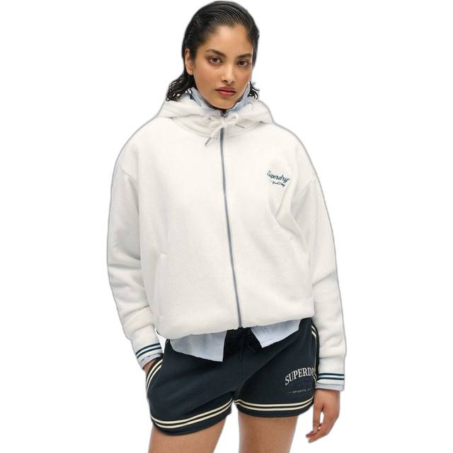Superdry Country Club Velour Zip Hoodie, Off White