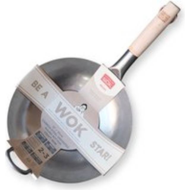 School of Wok 30cm Round Bottom Uncoated Carbon Steel Craft Wok - Silver