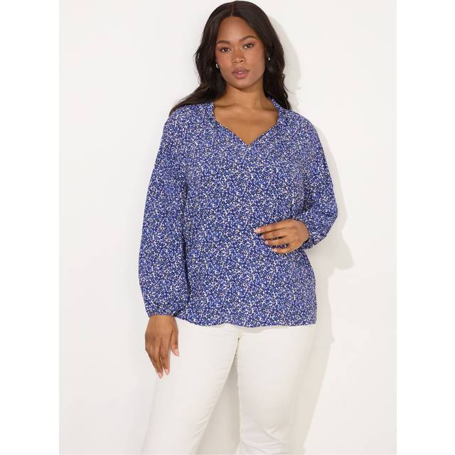 Live Unlimited Curve Ditsy Shirred Raglan Sleeve Top, Blue
