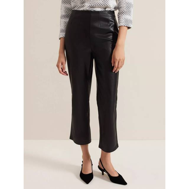 Phase Eight Mya Faux Leather Straight Trousers, Black