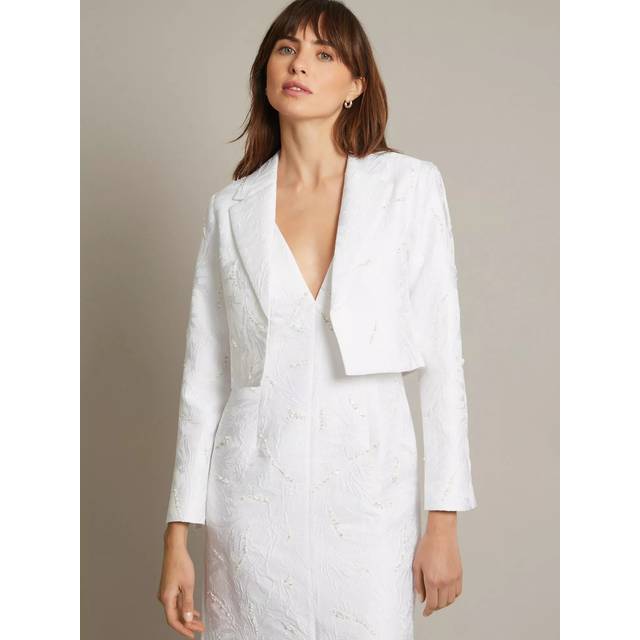 Monsoon Faye Hand-Beaded Jacquard Cropped Bridal Jacket Blue In Ivory - 8