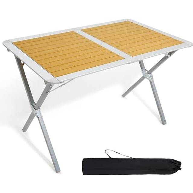 TIMBER RIDGE 110x70cm Folding Camping Table, Aluminium Roll Up Garden Table, Foldable Picnic Table with Slatted Top for 4-6 People, Fold up Table with