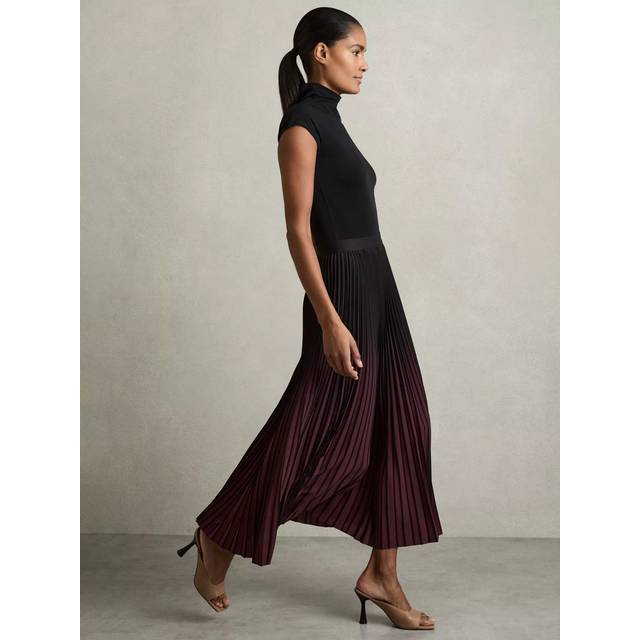 Reiss Marlie Pleated Maxi Skirt, Burgundy/Black