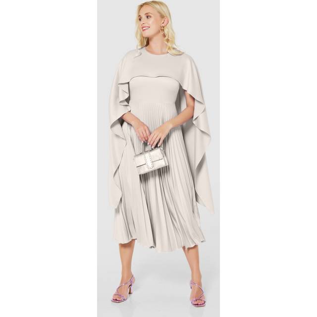 Closet Gold Pleated Cape Dress-16