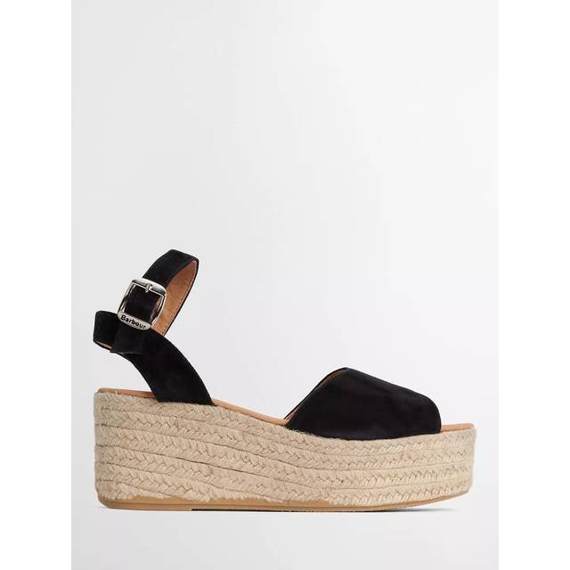 Barbour Aspen Suede Wedge Heel Espadrilles, Black
