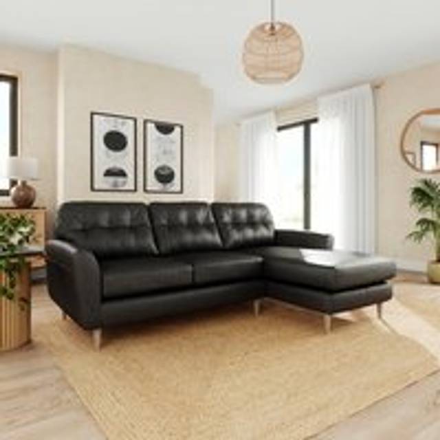 Sven Vintage Leather Large Corner Chaise Sofa - Vintage Leather Black
